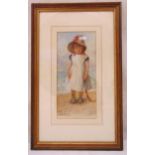 Edwin Buckman framed and glazed watercolour of a young girl on the seashore, monogrammed bottom