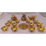 Aynsley Fallen Fruit teaset for twelve place settings to include a teapot, milk jug, sugar bowl, a