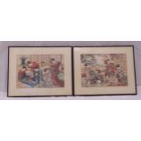 A pair of Japanese framed and glazed polychromatic wood block prints of figures in interior