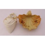 Royal Worcester shell shaped dish and a Royal Worcester wall pocket, signed to the bases, 10cm (w)