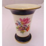 A Meissen trumpet vase decorated with flowers, marks to the base, 16cm (h)