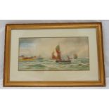 Thomas Mortimer framed and glazed watercolour of sailing boats, signed bottom left, 24.5 x 52cm