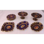 Crescent China dessert set to include plates, dishes and fruit stands decorated with roundels of