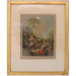 Ernest Stamp framed and glazed polychromatic etching of a mother and children in a park, signed in