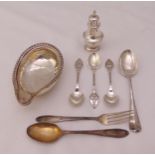 A quantity of hallmarked silver to include a pap boat, a pepperette and flatware, approx total