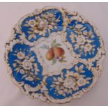 A Meissen fruit dish decorated with pears, grapes and gilded borders, 27.5cm (d)