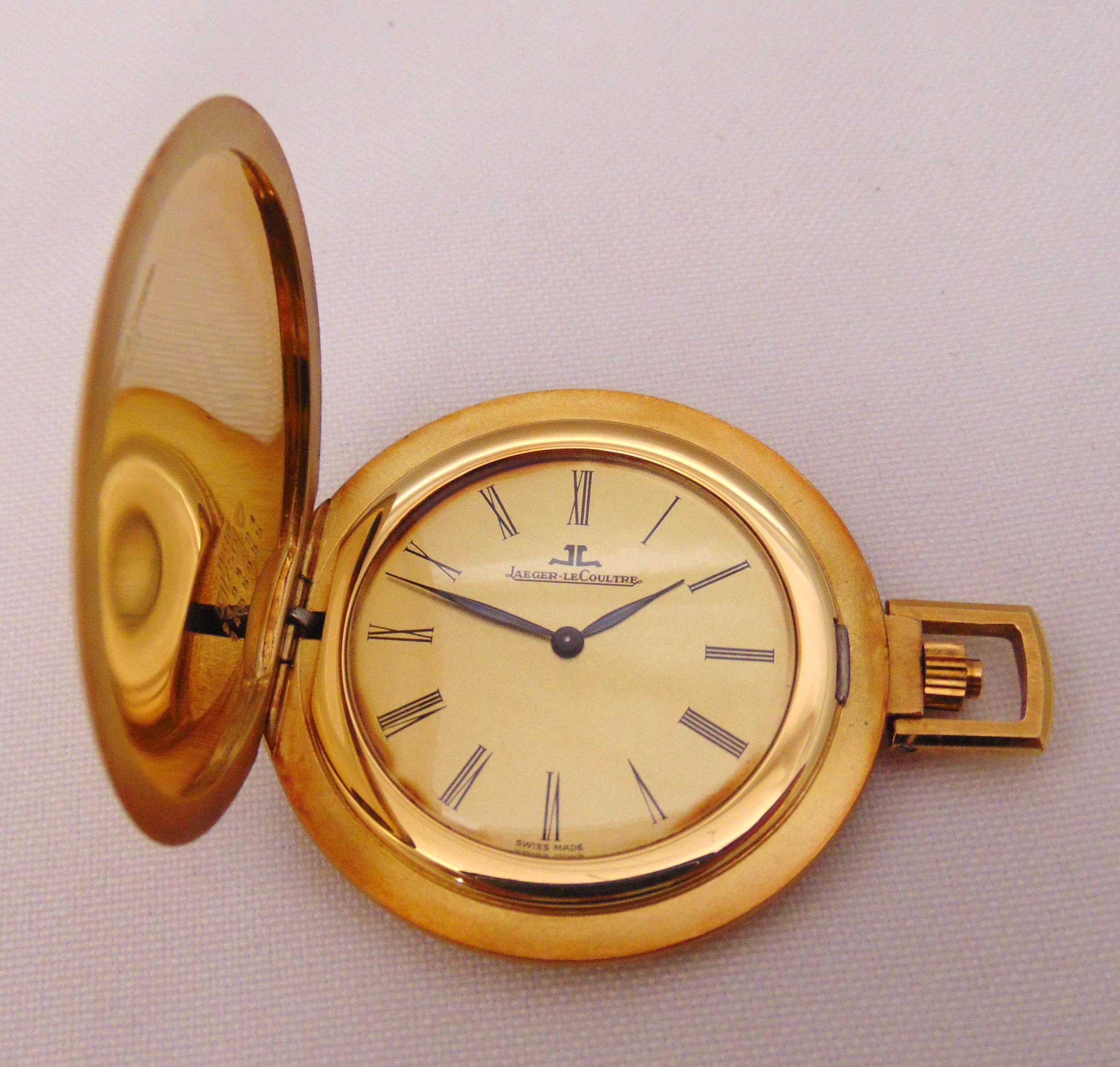 Jaeger LeCoultre 18ct yellow gold pocket watch, gilt wash dial with Roman numerals, approx total