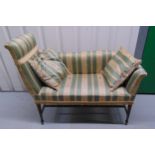 An Edwardian rectangular upholstered love seat on four tapering legs, 88 x 109 x 46cm