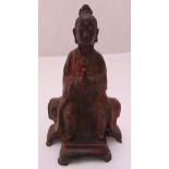 A Chinese bronze cold painted figurine of Buddha on raised shaped base, 24.5cm (h)