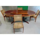 A mid 20th century Danish Rosewood oval dining table with two drop in leaves 71 x 124 (264 extended)