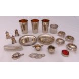A quantity of hallmarked silver and white metal to include salts, dishes, novelty collectables and a