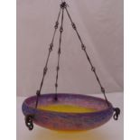 Muller Fres Art Deco pendant art glass bowl ceiling light with bronze fittings and suspensory