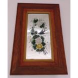 A Victorian style rectangular bevel edge mirror with painted bird and floral decoration, 74 x 48cm