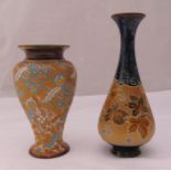 Doulton Slater vase of baluster form and another Doulton Slater pear shaped vase, tallest 27cm (h)