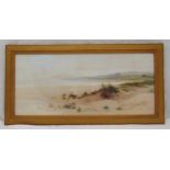 Daniel Sherrin framed and glazed watercolour of a sand dune with a windmill in the background,