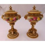 A pair of Royal Worcester pot pourri holders of compressed cylindrical form decorated with