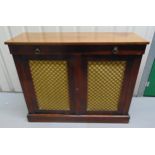 An early 20th century rectangular mahogany cabinet with double doors and brass handles, 94 x 116 x