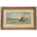 Thomas Mortimer framed and glazed watercolour of sailing boats, signed bottom left, 24.5 x 52cm