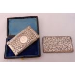 Two hallmarked silver card cases, one in original fitted leather box, approx total weight of