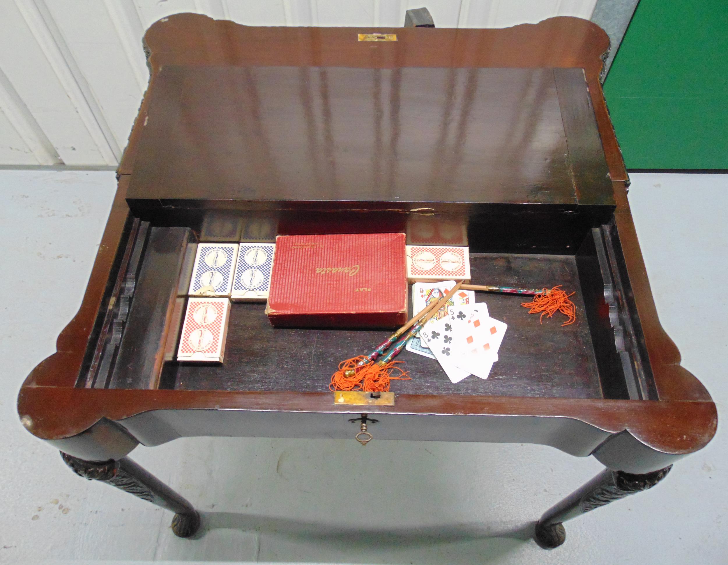 A Victorian rectangular mahogany games table the hinged cover revealing four different playing - Image 7 of 7