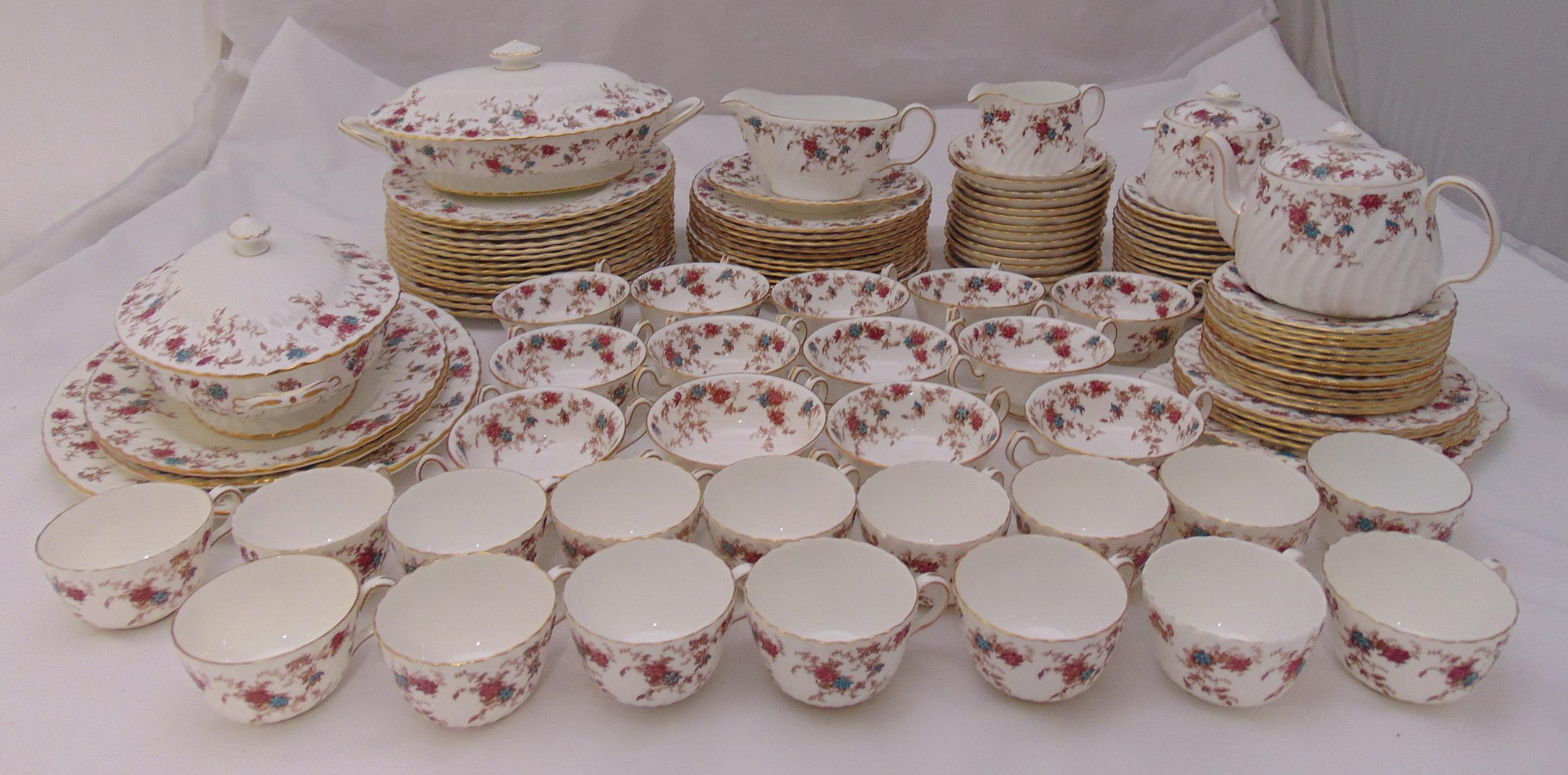 Minton Ancestral dinner and tea service for twelve place settings to include plates, soup bowls,