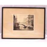 Graham Clilverd (1883-1959) framed and glazed etching of Ponte San Giovanni Venice signed and