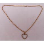 9ct yellow gold rope twist chain and a heart shaped pendant, approx total weight 11.6g