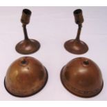 A pair of vintage copper British Rail lamp stands with shades