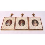 Three framed portrait miniatures of Napoleon, Josephine and Marquis de Pompadour