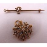 Two 14ct gold brooches set with seed pearls, approx total weight 5.6g
