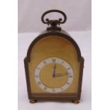 A Jungens miniature chiming bracket clock, silver chapter ring, Roman numerals on four bun feet,