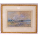 Charles William Wyllie framed and glazed watercolour of seagulls on a beach, label to verso, 24.5