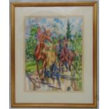 Jack Lawrence Miller framed and glazed watercolour of racehorses parading, signed bottom left, 49.