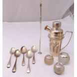 A quantity of hallmarked silver to include a Victorian candle snuffer, five dessert spoons, three