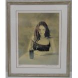 Bob Carlos Clark framed and glazed limited edition 6/50 print of a lady with a bottle of wine,