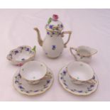 Herend mocha coffee service for two people to include coffee pot, milk jug, sugar bowl, cups and