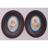 A pair of Sevres hand painted porcelain panels of Madame Parabers and M. Elle de la Valliere in oval