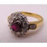 18ct yellow gold ruby and diamond ring, approx total weight 6.3g