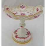 Meissen mid 19th century Court Dragon large tazza with pierced gallery on raised circular base,