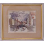 Phyllis Ginger framed and glazed watercolour titled Sightseeing Canal Bruges, signed bottom right,