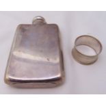 A hallmarked silver hip flask and a hallmarked silver napkin ring, approx total weight 195g