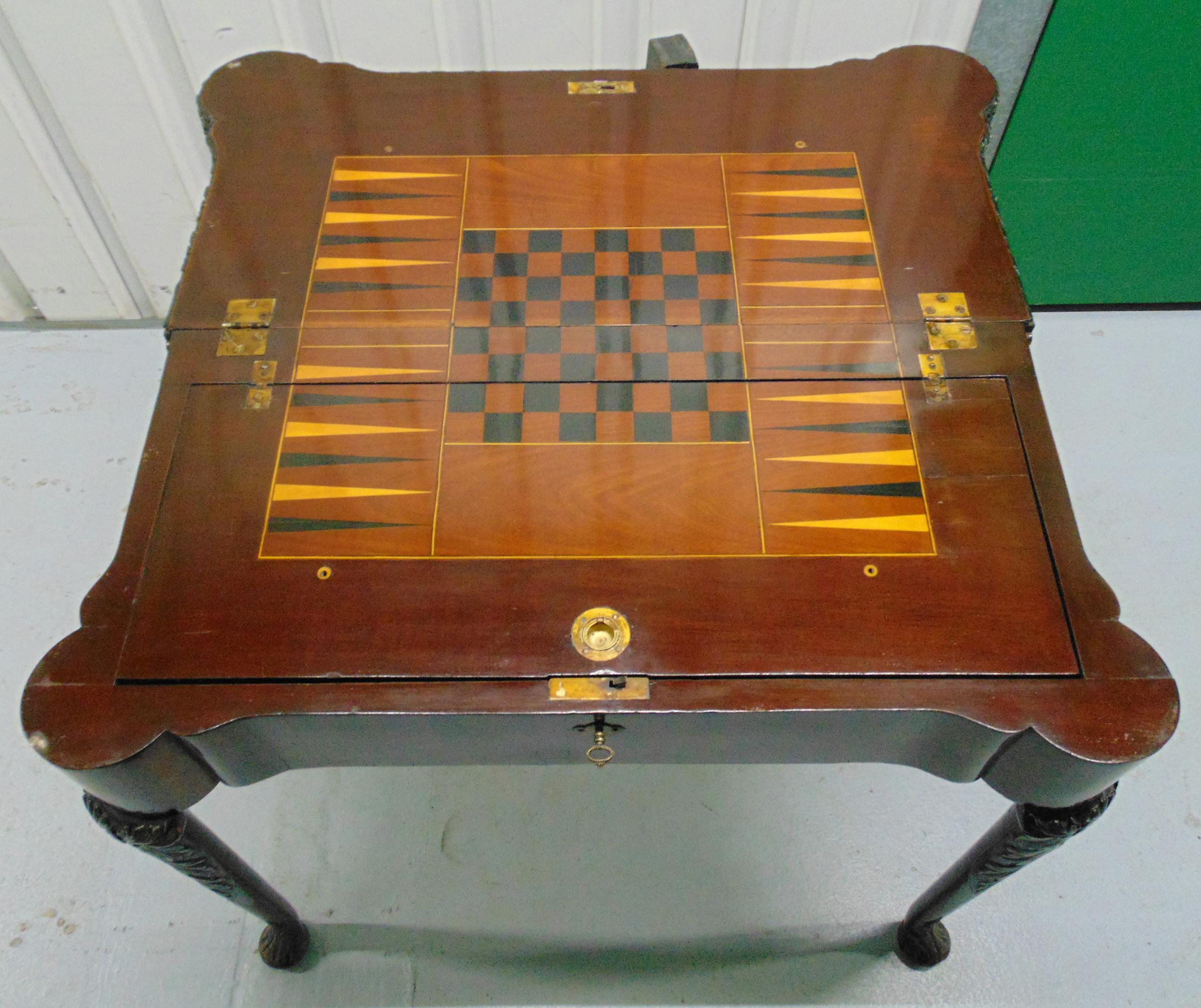 A Victorian rectangular mahogany games table the hinged cover revealing four different playing - Image 6 of 7