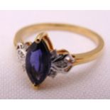 9ct yellow gold, iolite and diamond cocktail ring, approx total weight 1.79g, to include COA