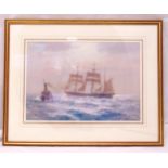 Arthur J Burgess (1879-1957) framed and glazed maritime watercolour of a sailing ship and tug titled