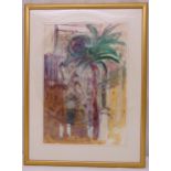 Ann Oram framed and glazed watercolour of a courtyard titled Entrance Seville Cathedral, signed