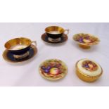 A quantity of Aynsley Fallen fruit porcelain to include two cups and saucers, a bonbon dish, a