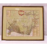 Four framed and glazed polychromatic engraved maps of London to include Wapping & Shadwell,