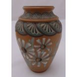 A Doulton Silicon ware vase decorated with stylised leaves and flowers, marks to the base, 21cm (h)