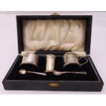 A cased set of hallmarked silver condiments in fitted case, approx total weight of silver 53g