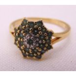9ct yellow gold, alexandrite and zircon ring, approx total weight 2.41g, to include COA
